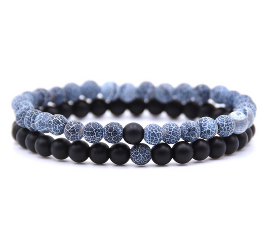 Zwart Oceaanblauw Natuursteen Kralen Set Armband